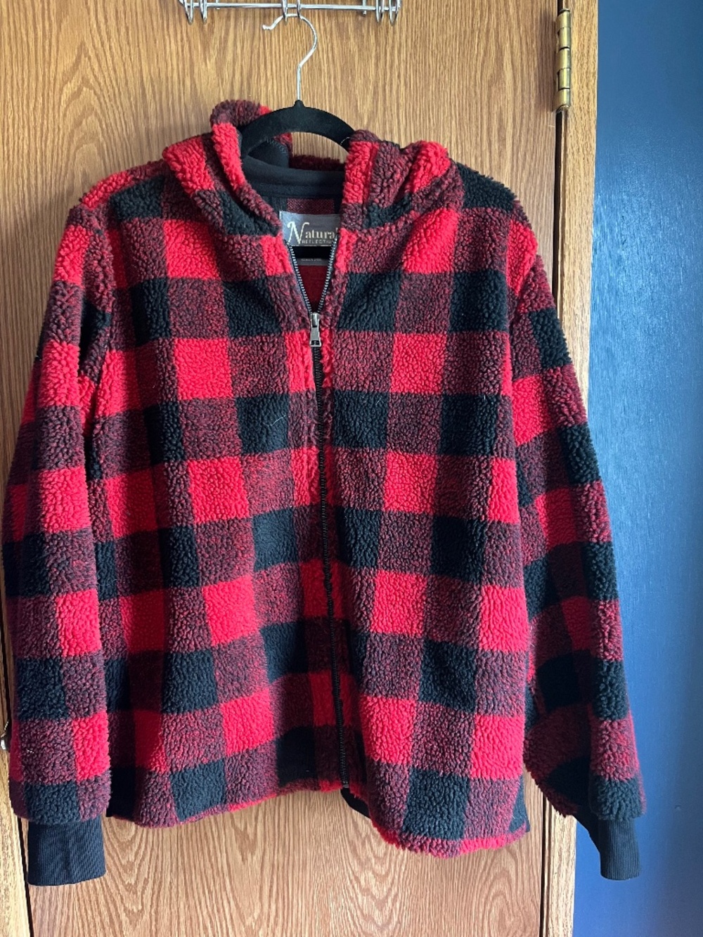 Womens buffalo plaid Sherpa Zip-up hooded jacket